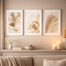 Kit 3 Quadros Folhagem Dourada