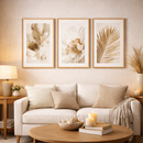 Kit 3 Quadros Folhagem Dourada