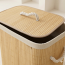 Cesto De Roupa Suja Bambu Dobravel Organizador Forrado Banheiro 60cm Grande Cesto Retangular