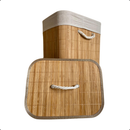 Cesto De Roupa Suja Bambu Dobravel Organizador Forrado Banheiro 60cm Grande Cesto Retangular