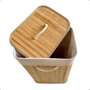 Cesto De Roupa Suja Bambu Dobravel Organizador Forrado Banheiro 60cm Grande Cesto Retangular